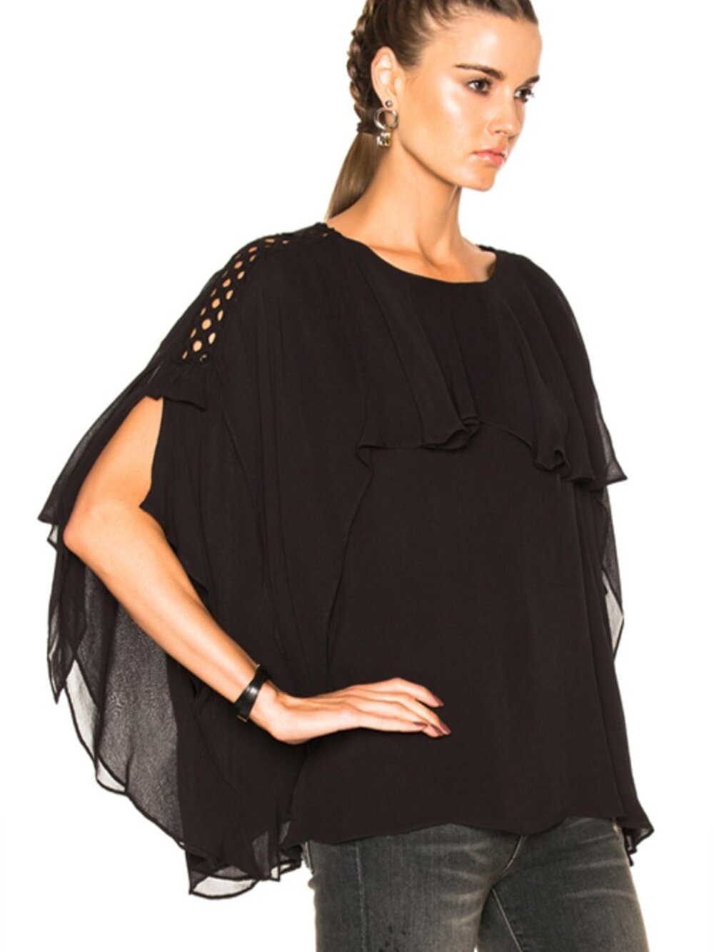 NWT $230 IRO BLACK Graham Ruffle Eyelet Blouse SIZE 34